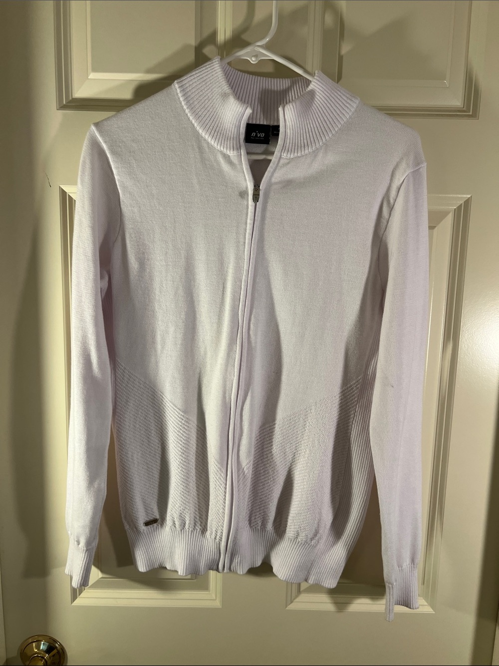 White Full-Zip Knit Men's Sweater